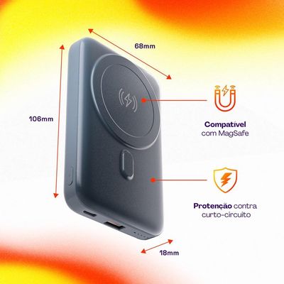 Carregador Portátil Geonav PB10MAGSG 20000 mAh com USB-A e USB-C para Celulares e Dispositivos Eletrônicos