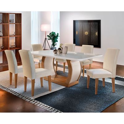 Sala de Jantar Milena 6 cadeiras Grécia Rufato Off White/Imbuia/Off White/Animale Choco