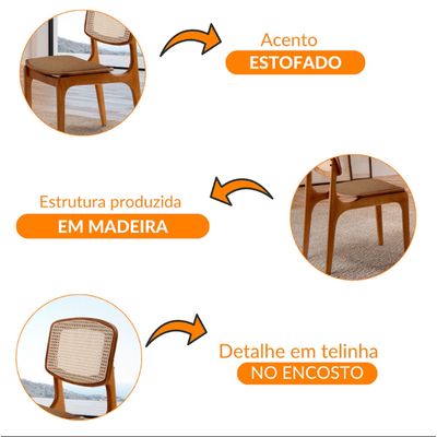 Conjunto com 2 cadeiras Malta Premium em Madeira Maciça para Sala de Jantar Moderna Mobília Star Caramelo Imbuia