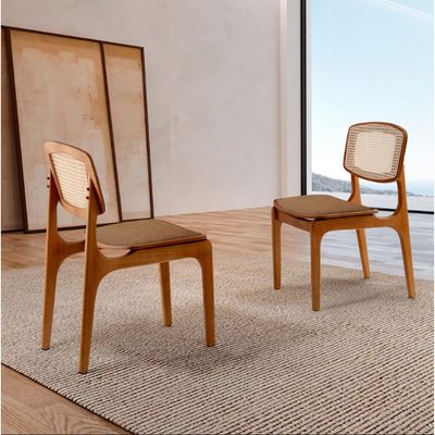 Conjunto com 2 cadeiras Malta Premium em Madeira Maciça para Sala de Jantar Moderna Mobília Star Caramelo Imbuia