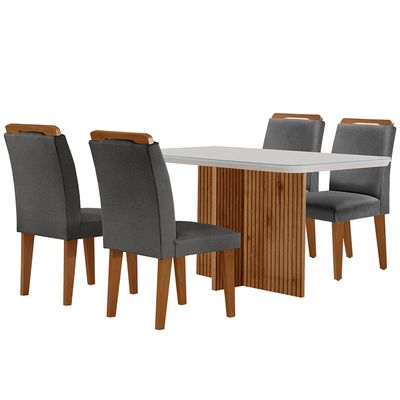 Sala de Jantar Mesa Olímpia 120CM MDF Vidro Canto Copo com 4 Cadeiras Athenas Moderna Grafite, Off White e Imbuia