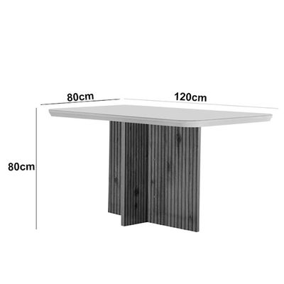 Sala de Jantar Mesa Olimpia 120 MDF Vidro Canto Copo com 4 Cadeiras Grecia Creme/Off White/Imbuia Ripado