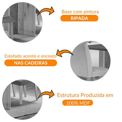 Sala de Jantar Mesa Olimpia 120 MDF Vidro Canto Copo com 4 Cadeiras Grecia Creme/Off White/Imbuia Ripado