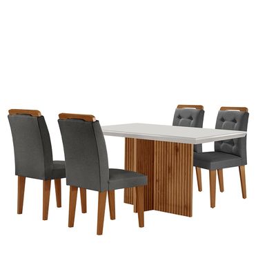 Sala de Jantar Mesa Olímpia 120CM MDF Vidro Canto Reto com 4 Cadeiras Carol Moderna Grafite, Off White e Imbuia