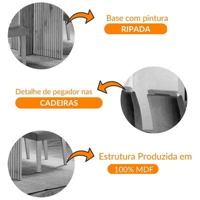 Sala de Jantar Mesa Olímpia 120CM MDF Vidro Canto Reto com 4 Cadeiras Carol Moderna Grafite, Off White e Imbuia