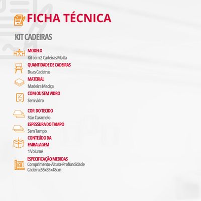 Conjunto com 2 cadeiras Malta em Madeira Maciça para Sala de Jantar Moderna Mobília Star Caramelo Imbuia