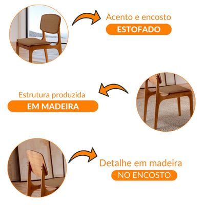 Conjunto com 2 cadeiras Malta em Madeira Maciça para Sala de Jantar Moderna Mobília Star Caramelo Imbuia