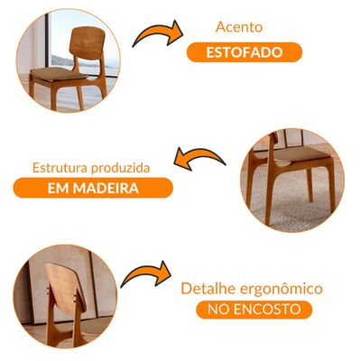Conjunto com 2 cadeiras Malta Gold em Madeira Maciça para Sala de Jantar Moderna Mobília Star Caramelo Imbuia