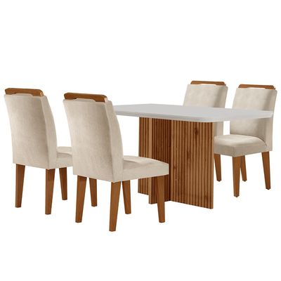 Sala de Jantar Mesa Olímpia 120CM MDF Canto Copo com 4 Cadeiras Athenas Moderna Creme, Off White e Imbuia