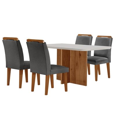 Sala de Jantar Mesa Olímpia 120CM MDF Canto Copo com 4 Cadeiras Athenas Moderna Grafite, Off White e Imbuia