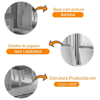 Sala de Jantar Mesa Olímpia 120CM MDF Canto Copo com 4 Cadeiras Athenas Moderna Turim / Off White / Imbuia