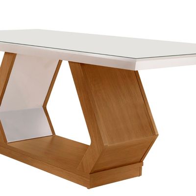 Mesa para Sala de Jantar Lara 180cm Em MDF e Vidro Off