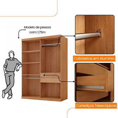 Guarda Roupa Solteiro Hera 4 Portas MDF Rufato Naturalle