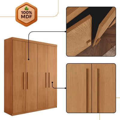 Guarda Roupa Solteiro Hera 4 Portas MDF Rufato Naturalle