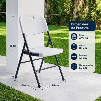 Kit 03 Cadeiras Dobráveis Camping com Estrutura em Aço Loomber Branco