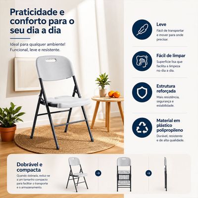 Kit 03 Cadeiras Dobráveis Camping com Estrutura em Aço Loomber Branco
