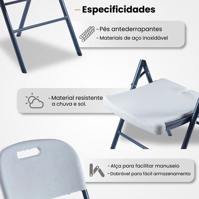 Kit 03 Cadeiras Dobráveis Camping com Estrutura em Aço Loomber Branco
