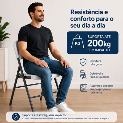 Kit 03 Cadeiras Dobráveis Camping com Estrutura em Aço Loomber Branco