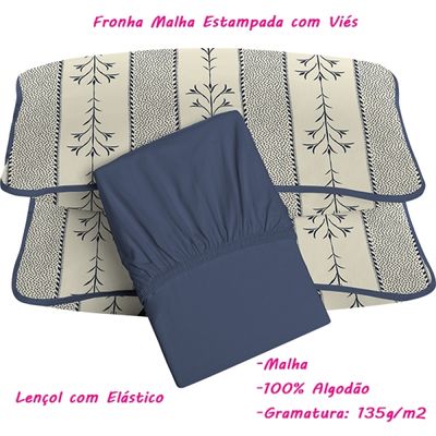 Jogo de Lençol KazzaVip Queen Malha 100% Algodão Malu 3 peças Linha Premium Mediterrâneo