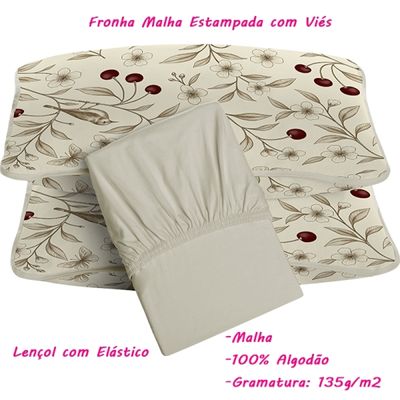 Jogo de Lençol KazzaVip Queen Malha 100% Algodão Camila 3 peças Linha Premium Baunilha