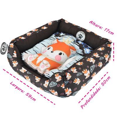 Cama Pet para Cães e Gatos KazzaVip Sarja 100% Poliéster Estampada Tamanho(M)Preto