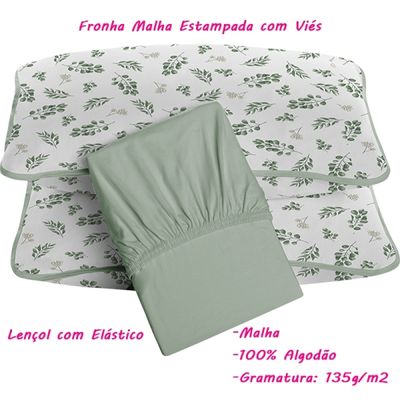 Jogo de Lençol KazzaVip King Malha 100% Algodão Clarice 3 peças Linha Premium Verde