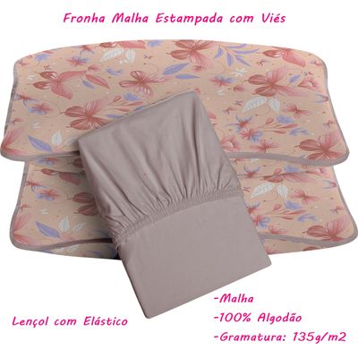 Jogo de Lençol KazzaVip Queen Malha 100% Algodão Amabili 3 peças Linha Premium Rosinha
