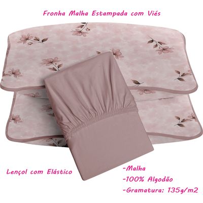 Jogo de Lençol KazzaVip King Malha 100% Algodão Carine 3 peças Linha Premium Rose