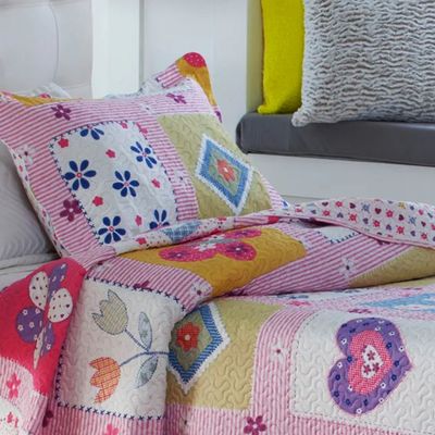 Kit Cobre Leito Bouti KazzaVip Solteiro Teen Microfibra 100% Poliéster Estampado Patchwork Stickers 2 peças Rosa