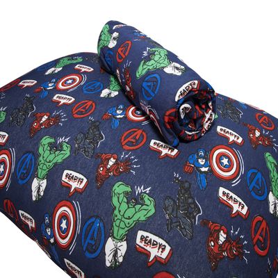 Jogo de Lençol KazzaVip Solteiro Malha  Mista 70% Algodão 30% Poliéster Kids Marvel Avengers Staring Blue 02 Peças Azul