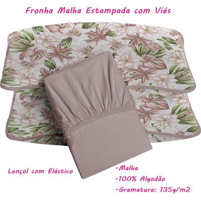 Jogo de Lençol KazzaVip Queen Malha 100% Algodão Mirla 3 peças Linha Premium Rosinha
