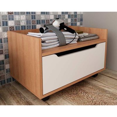 Gabinete Banheiro Suspenso c/Rodizio BN3647 s/ Cuba c/1 Gaveta 60cm Amêndoa/Branco Tecno Mobili