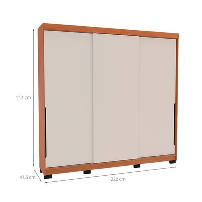Guarda-Roupa Casal Madrid 3 Portas 4 Gavetas Freijó e Creme