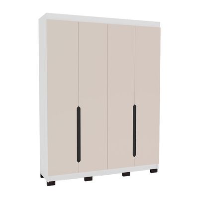 Guarda-Roupa Solteiro Madrid 4 Portas 4 Gavetas Branco e Creme