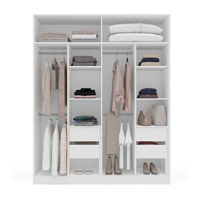 Guarda-Roupa Solteiro com Espelho Madrid 4 Portas 4 Gavetas Branco e Creme
