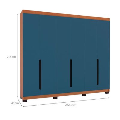 Guarda-Roupa Casal Madrid 6 Portas 4 Gavetas Freijó e Azul