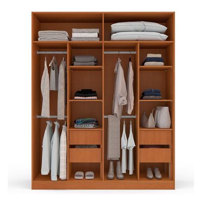 Guarda-Roupa Solteiro Madrid 4 Portas 4 Gavetas Freijó e Cinza