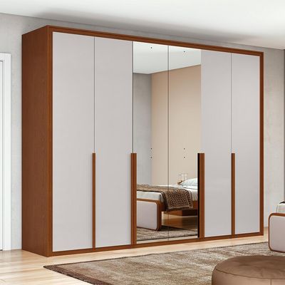 Guarda-Roupa Casal com Espelho e Sapateiro Imperatore 6 Portas 6 Gavetas Frassino e Off White