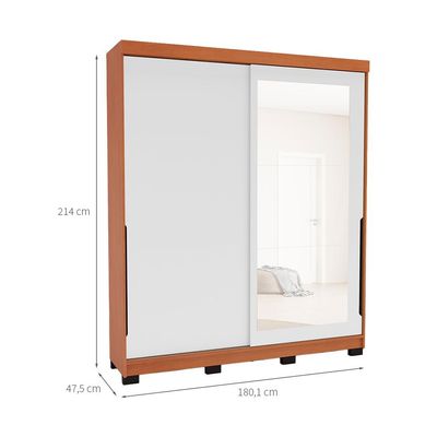 Guarda-Roupa Casal com Espelho Madrid 2 Portas 2 Gavetas Freijó e Branco