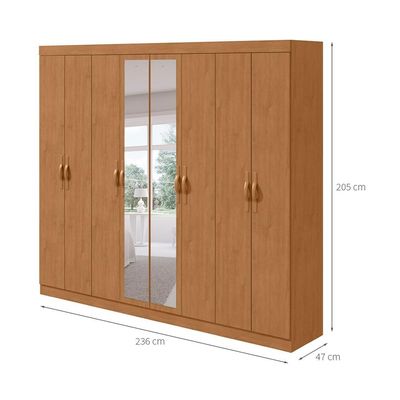 Guarda-Roupa Casal com Espelho Serenata 8 Portas 6 Gavetas Amêndoa Clean