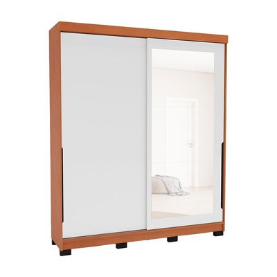 Guarda-Roupa Casal com Espelho Madrid 2 Portas 2 Gavetas Freijó e Branco