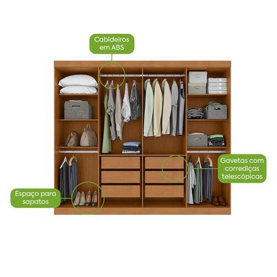 Guarda-Roupa Casal com Espelho Serenata 8 Portas 6 Gavetas Amêndoa Clean