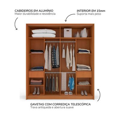 Guarda-Roupa Casal com Espelho Madrid 2 Portas 2 Gavetas Freijó e Branco