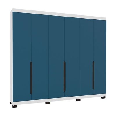 Guarda-Roupa Casal Madrid 6 Portas 4 Gavetas Branco e Azul