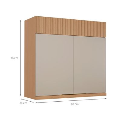 Armário Aéreo Realeza Premium 2 Portas Carvalho e Greige