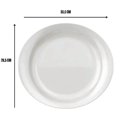 Jogo 6 Pratos Oval Branco Vidro Opalino Steak Essenza 30x26cm Servir Mesa Posta