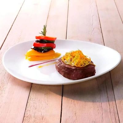 Jogo 6 Pratos Oval Branco Vidro Opalino Steak Essenza 30x26cm Servir Mesa Posta