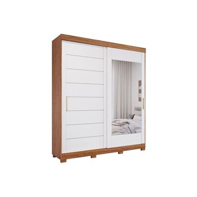 Guarda Roupa Casal 2 Portas de Correr (1 c/Espelho) e 4 Gavetas c/Pés Flora Cinamomo/Off White Panan