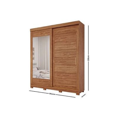 Guarda Roupa Casal 2 Portas de Correr (1 c/Espelho) e 4 Gavetas c/Pés Flora Cinamomo/Off White Panan