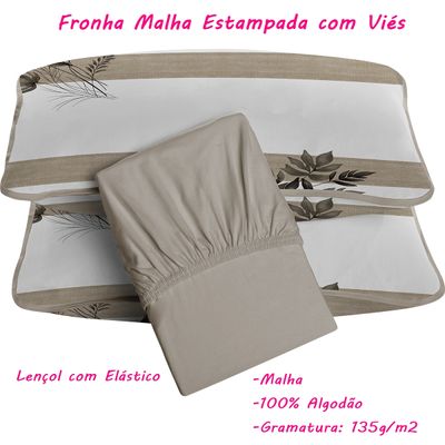 Jogo de Lençol KazzaVip King Malha 100% Algodão Manu 3 peças Linha Premium Trigo